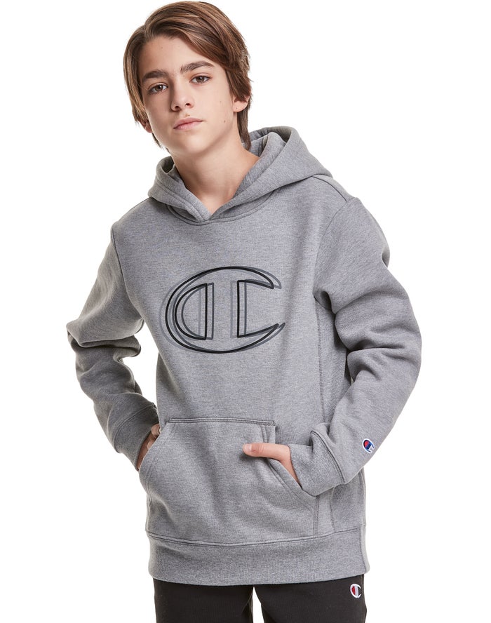 Champion Reverse Weave Fleece Vibrating Logo Hoodie Jongens - DonkerGrijs - Belgie 6347YJKLD